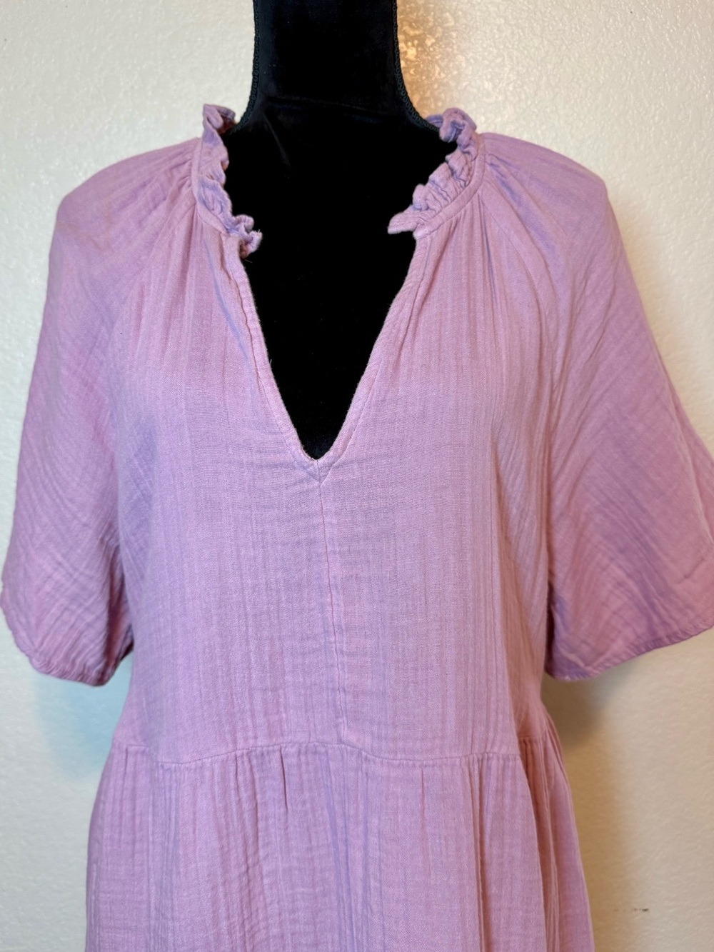 NWT Old Navy Split-Neck Crinkle Gauze Mini Swing Dress Lilac Size Large - Picture 3 of 14